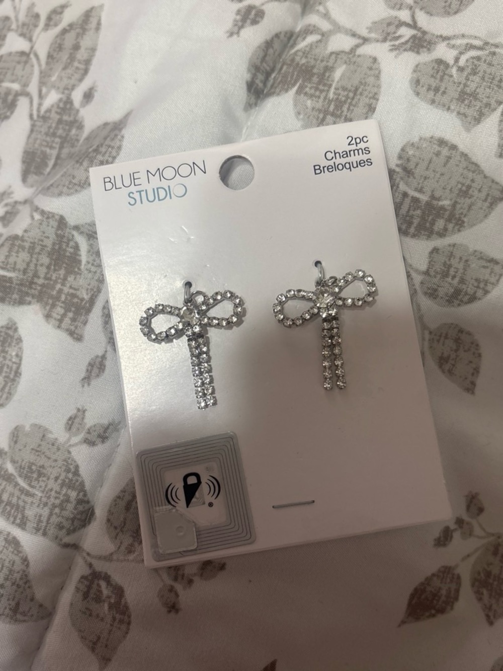 Blue Moon Studio Silver Crystal Bow Charm Earrings - 2pc